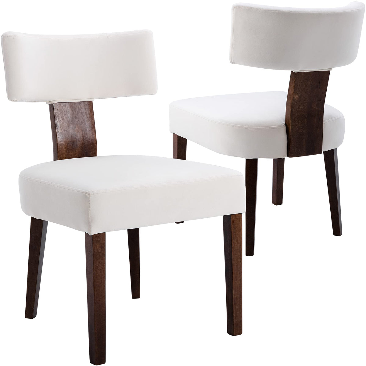 Wahson Farmhouse Kitchen & Dining Room Chairs Set Of 2, Retro Velvet Upholstered Dining Chair With Hardwood Legs, Cream
