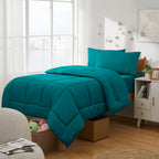 Dorm Room Essentials College Bedding Comforter Set 5 Piece Twin Size Bed In A Bag For College Students Boys And Girls, Twin, Tea