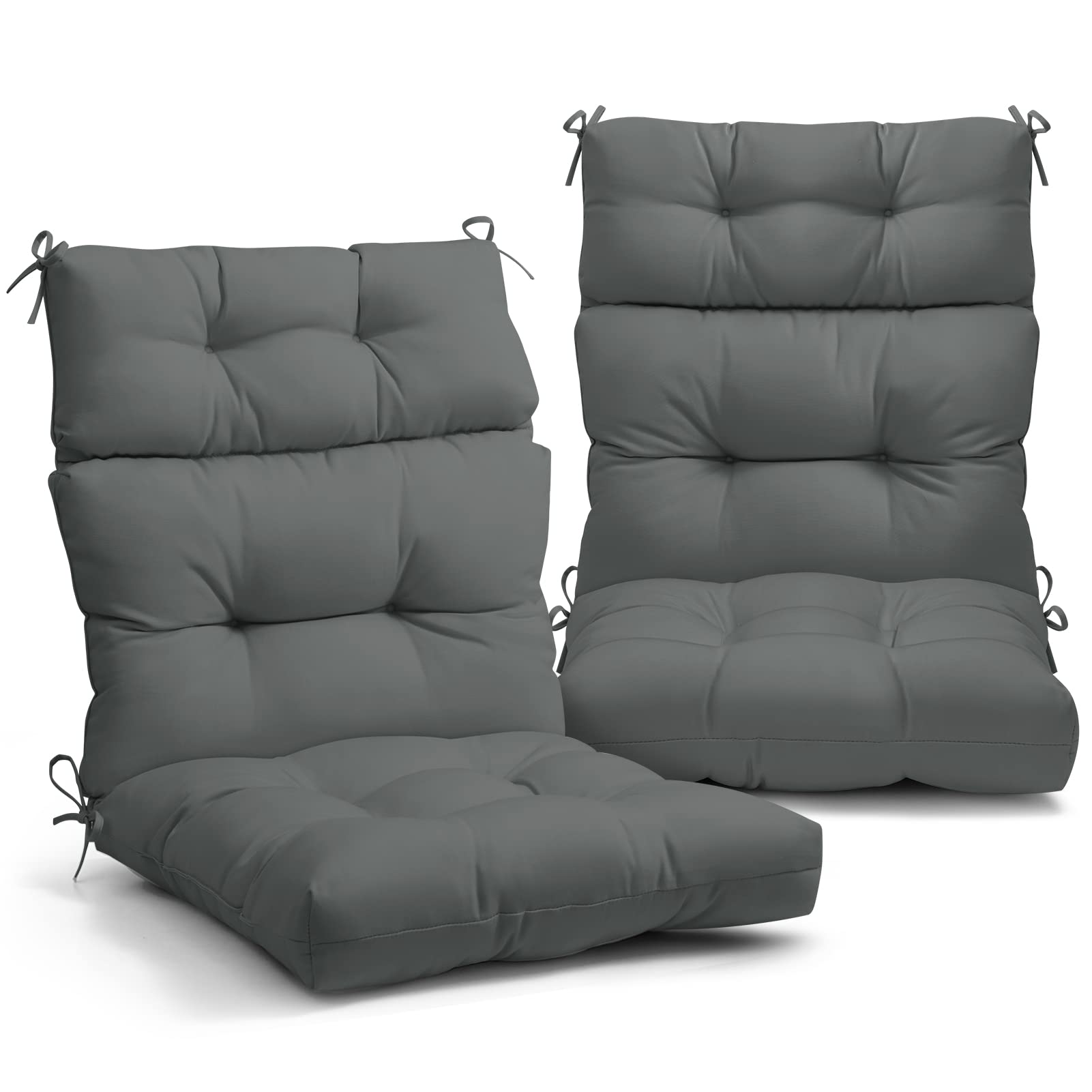 Eagle Peak Tufted Outdoor/Indoor High Back Patio Chair Cushions, Set Of 2, 46' X 22', Gray