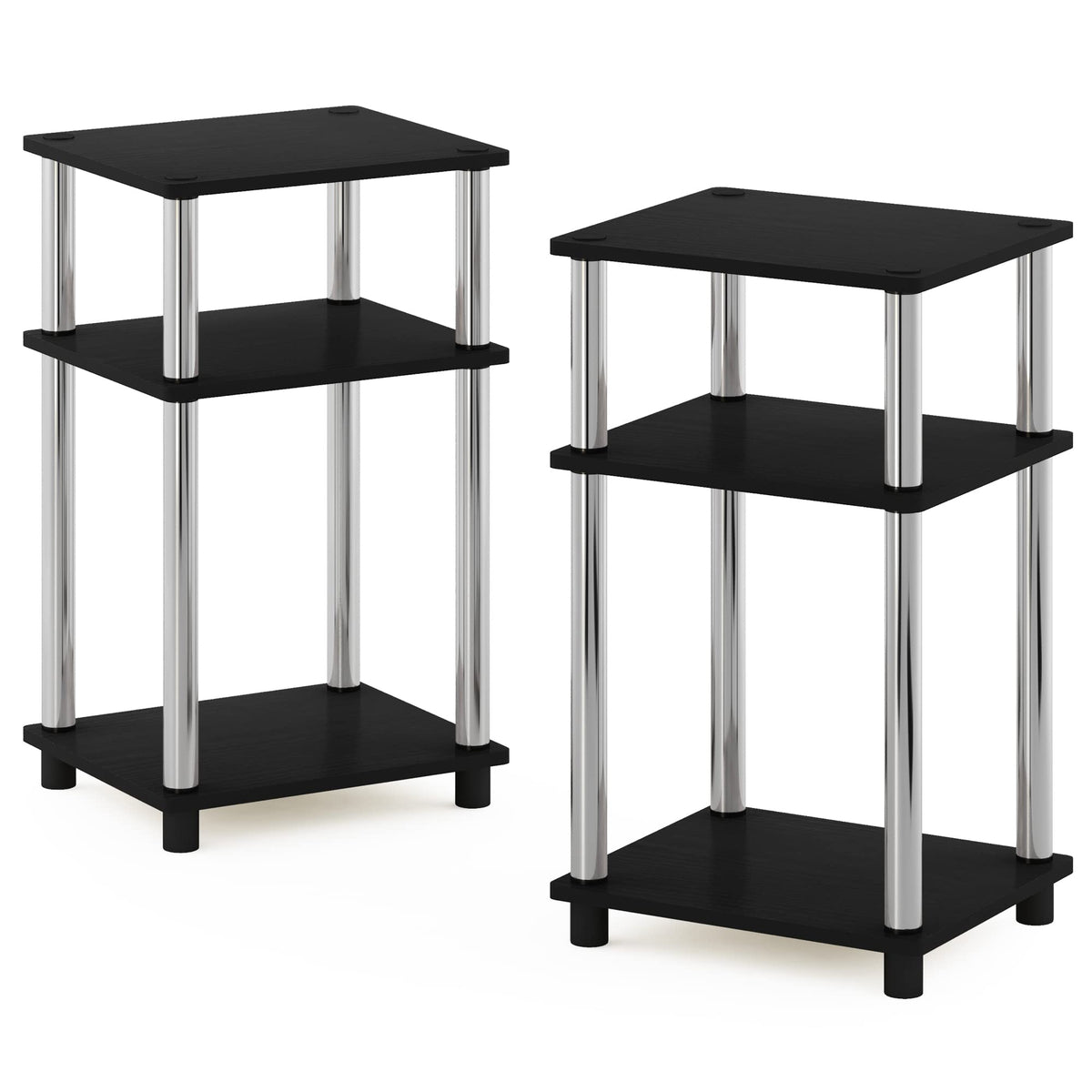 Furinno Simplistic End Side Night Stand/Bedside Table with Stainless Steel Tubes, 2-Pack, 2-Tier Poles, Americano/Chrome