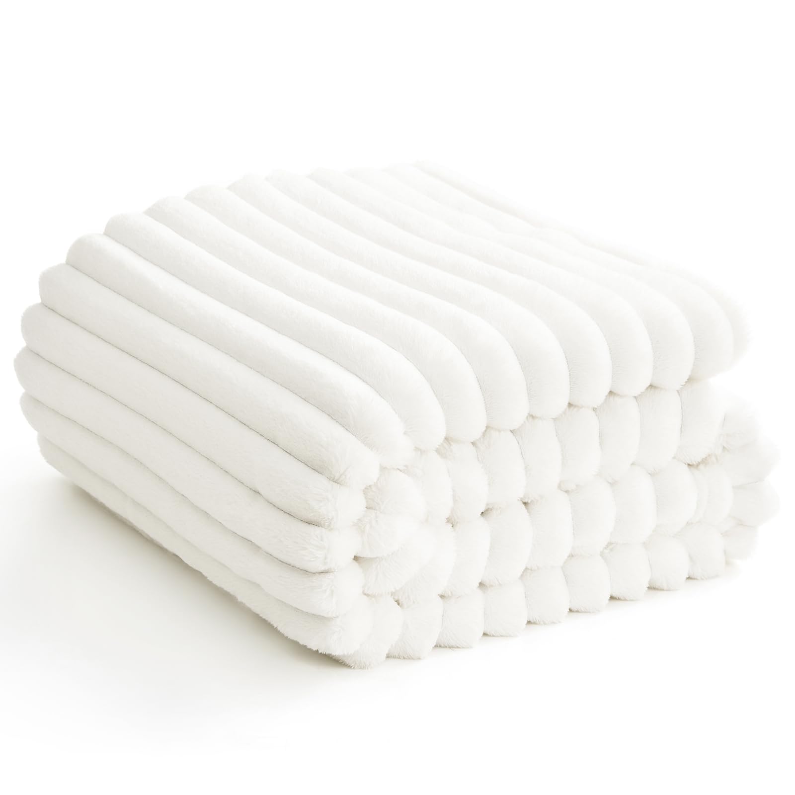 Himeet Fleece Twin Blanket For Bed Fuzzy White Soft Cozy Ridges Design Wash Up Nicely