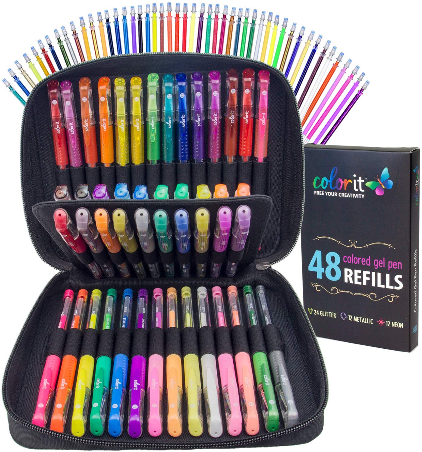 ColorIt Gel Pens 96 Pack - 48 Premium Quality Markers with 48 Refills, Multicolor, CIGELPENS48