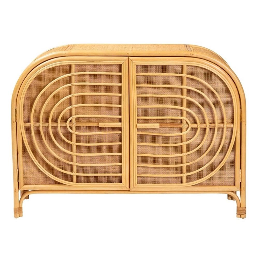 bali & pari Ovalet 2-Door Modern Rattan Sideboard in Natural Brown