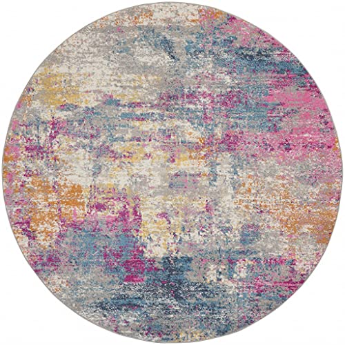 HomeRoots Ivory/Multi 100% Polypropylene 8’ Round Ivory and Multi Abstract Area Rug