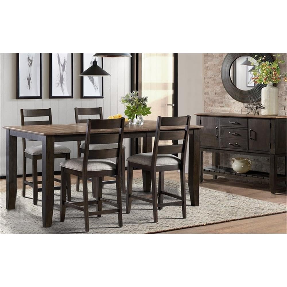Beacon Ladder Back Counter Stool with Cushion, Set of 2, Black & Walnut