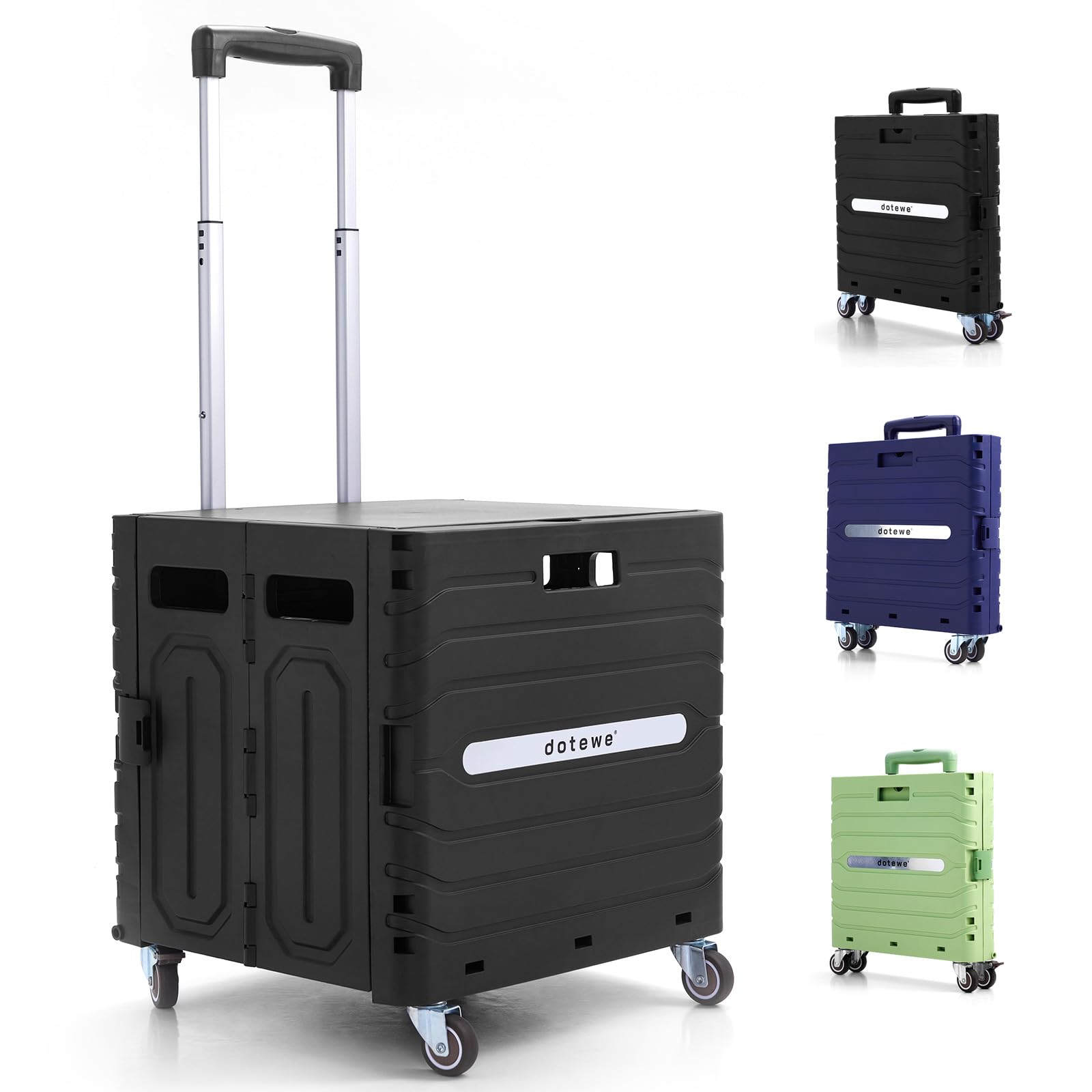 Folding Utility Cart Black Portable Rolling Crate Handcart Foldable Shopping Trolley Collapsible, with Lid, on Wheels, for Groce