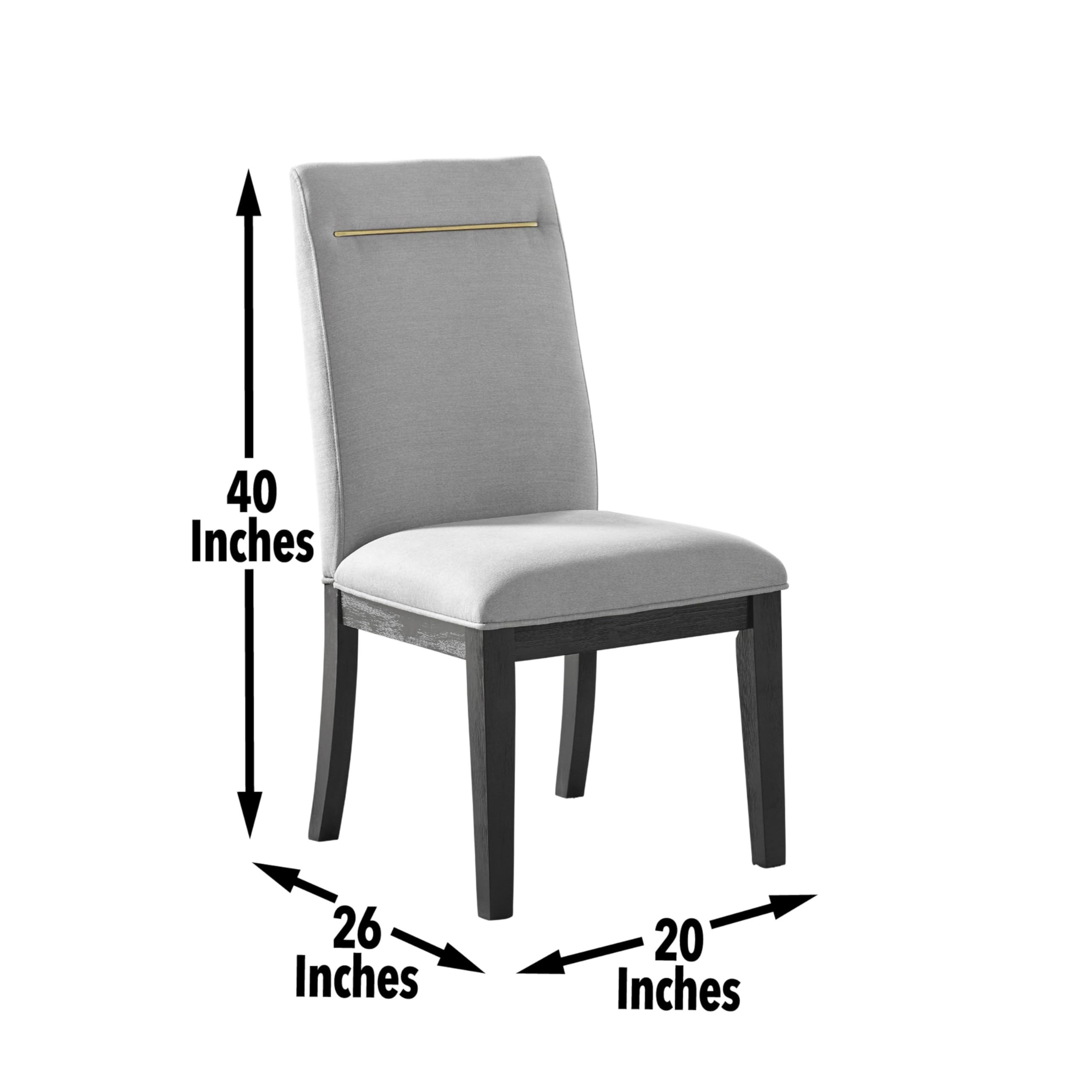 Steve Silver Yves Gray SilverShield Side Gold Accent-Rubbed Charcoal Finish Perforamnce Chiars, Set of 2 Chairs, Modern, Contemporary Styling, Performance Fabric, Dining Room, 20 x 25.5 x 40, Grey