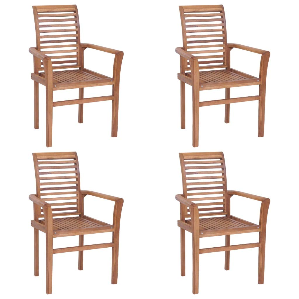 vidaXL Stackable Dining Chairs Set with Comfortable Cream White Cushions Made from Durable Fine Sanded Solid Teak Hardwood - Easy Storage and Perfect for Garden, Patio or Dining Room