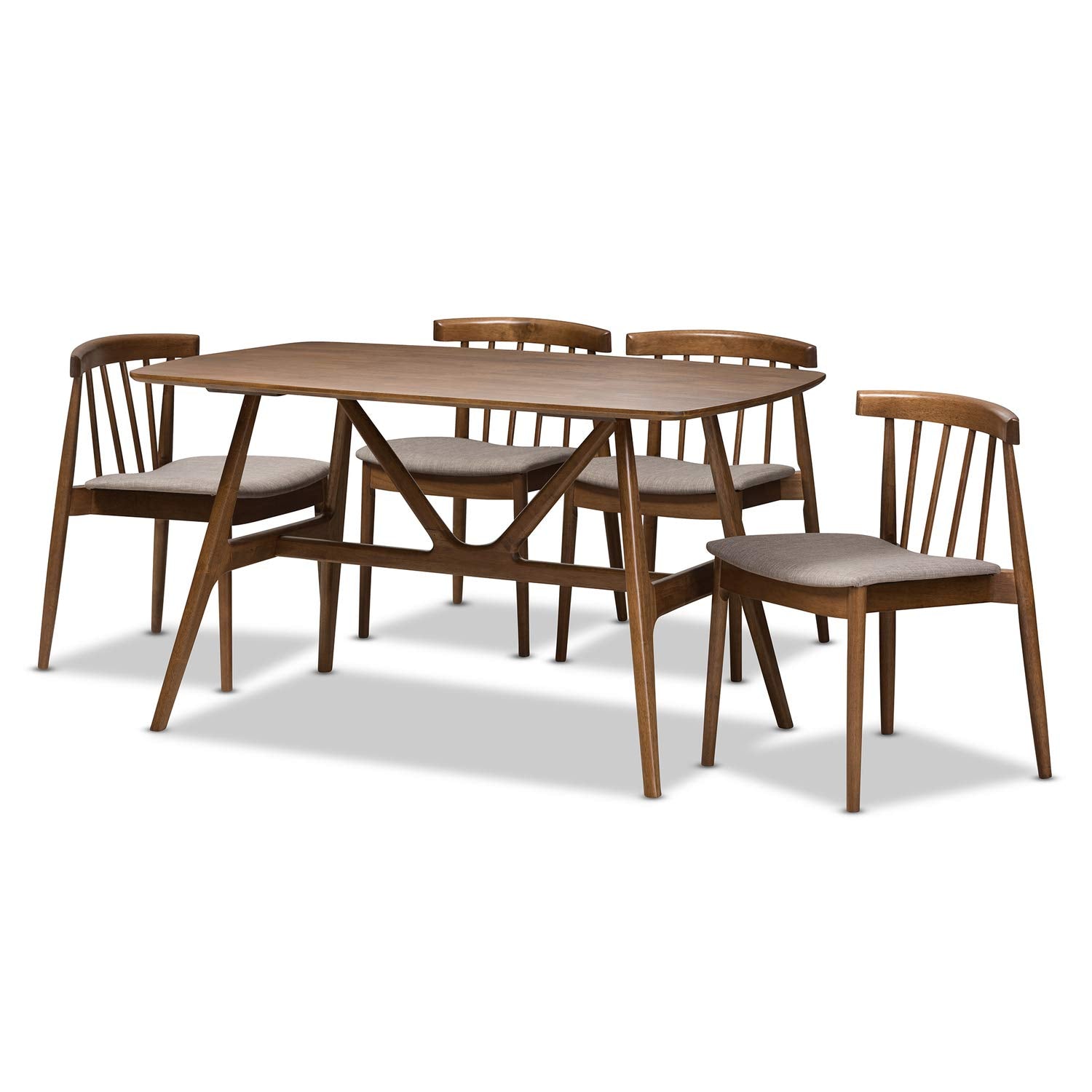 Baxton Studio Wyatt 5 Piece Dining Set in Beige and Walnut Brown