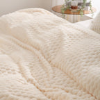 Puncuntex Cream White Throw Blanket 90''  90'' Inches Fuzzy 3D Jacquard Decorative Flannel Fleece Super Soft Plush Cozy Blanket
