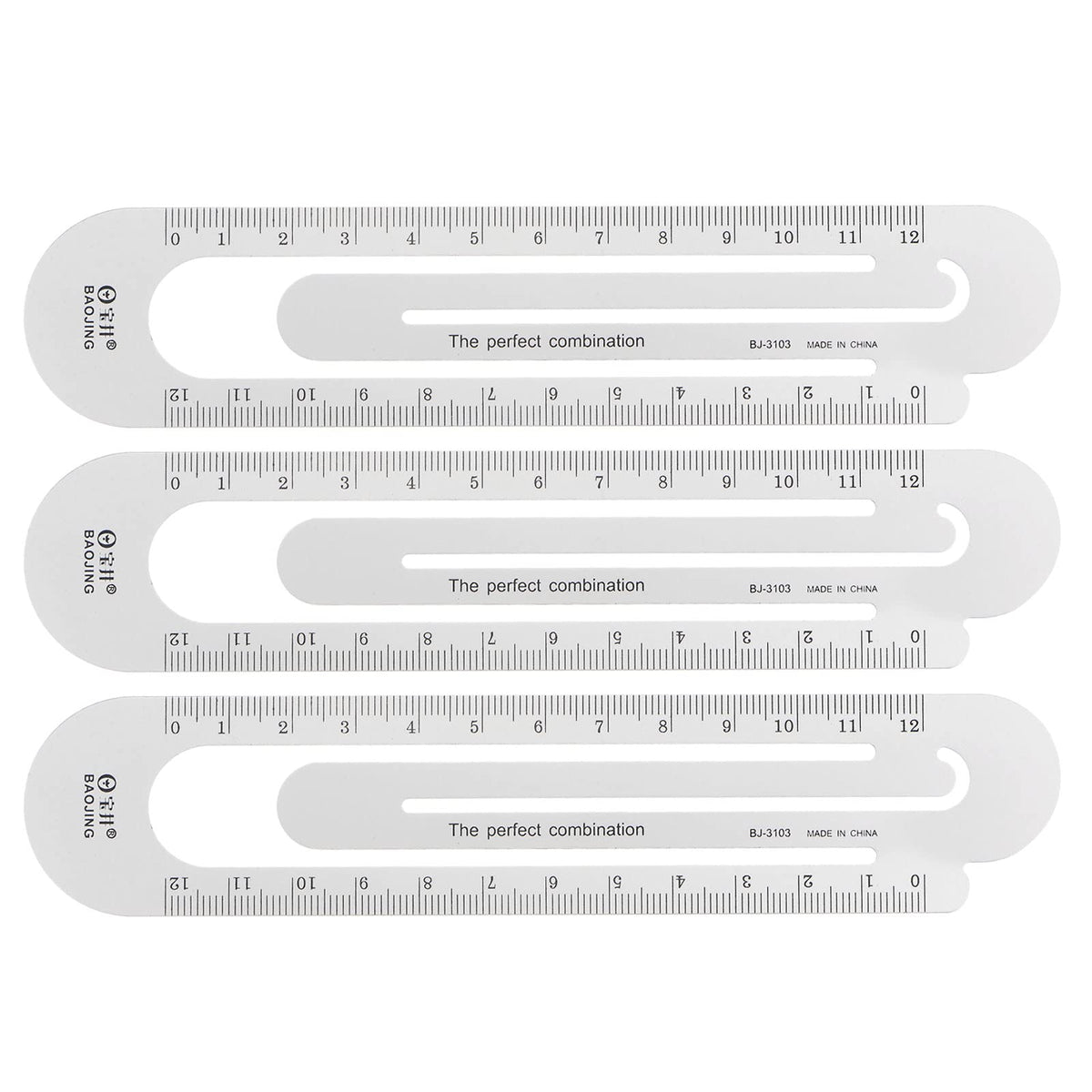 Harfington 3Pcs Straight Ruler 12Cm Metric Aluminum Alloy Ruler Scale On Both Sides Hollow Paper Clip Design Bookmark Measuring