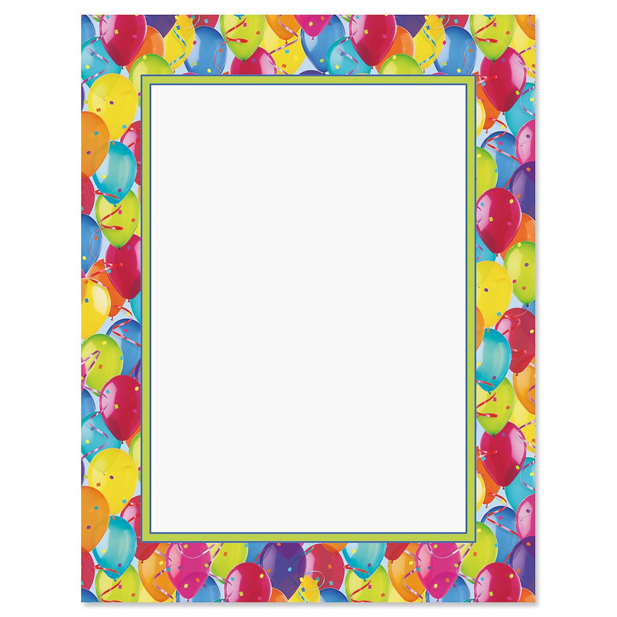 Current Floating Balloons Letter Paper - Birthday Stationery Papers With Decorative Border Designs, Printable Holiday, Wedding,