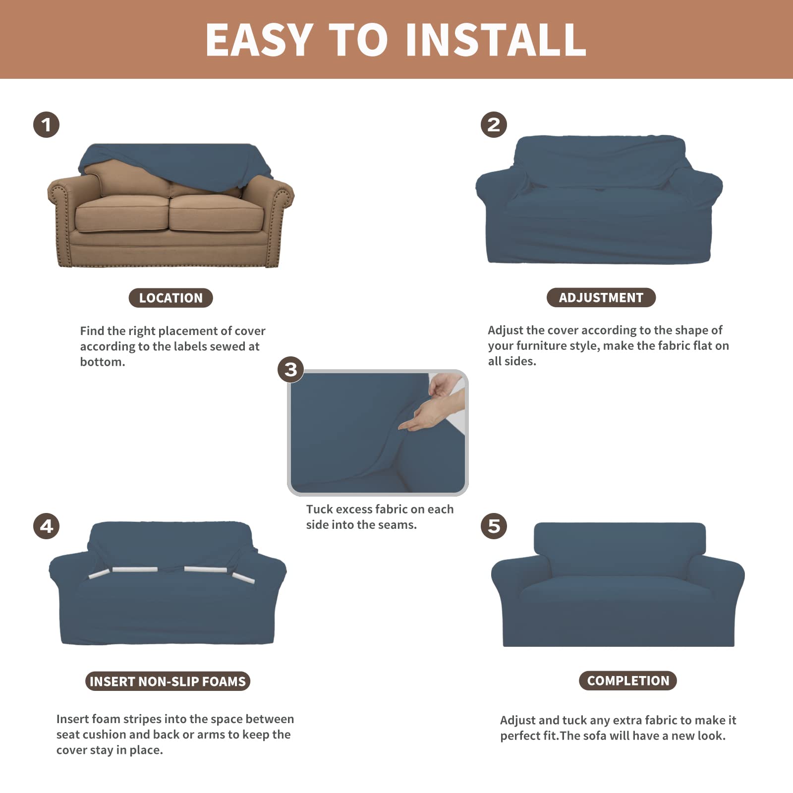 Easy-Going 100% Waterproof Couch Cover, Dual Waterproof Sofa Cover, Stretch Jacquard Sofa Slipcover, Leakproof Furniture Protector For Kids, Pets, Dog And Cat (Oversized Sofa, Bluestone)