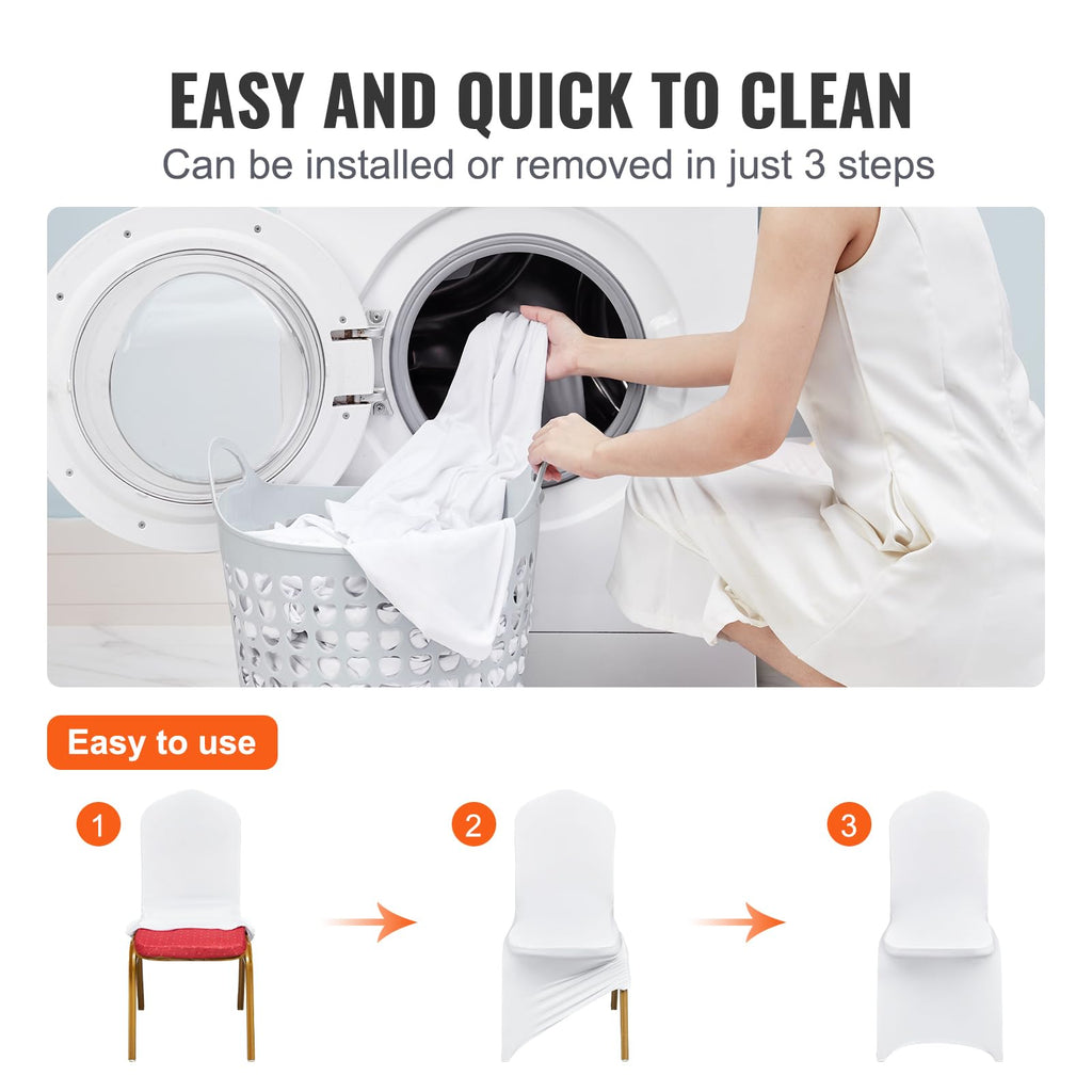 Vevor 12 Pcs Flat-Front Chair Covers Polyester Spandex Chair Cover Stretch Slipcovers, Wedding, Holiday, Banquet, Party, Celebration, Dining, White