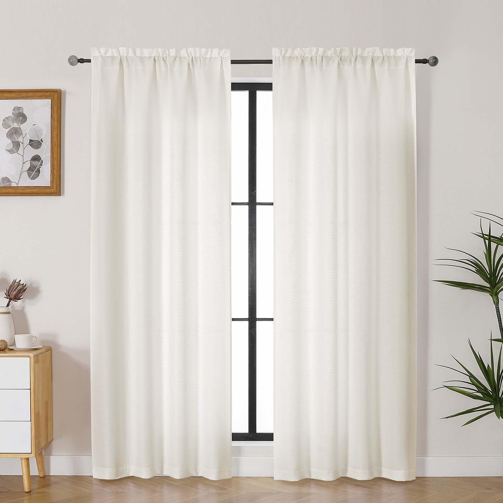 Lecloud Bessie Ivory Curtains for Living Room 78 Inches Long 2 Pcs, Dual Rod Pocket Bedroom Curtains, Light Filtering Faux Linen