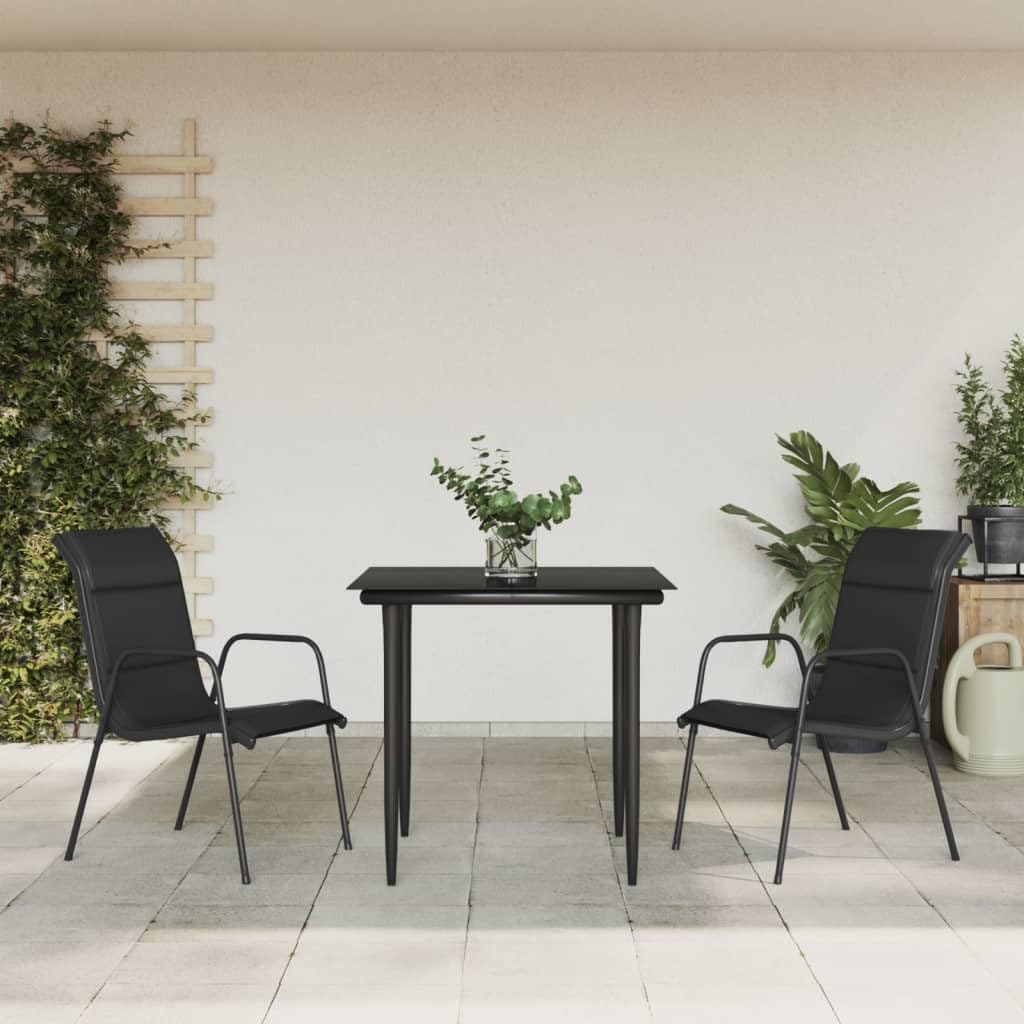 vidaXL Black Steel Patio Dining Set - 5 Piece Textilene Chairs & Tempered Glass Table - Outdoor Furniture for Garden/Patio