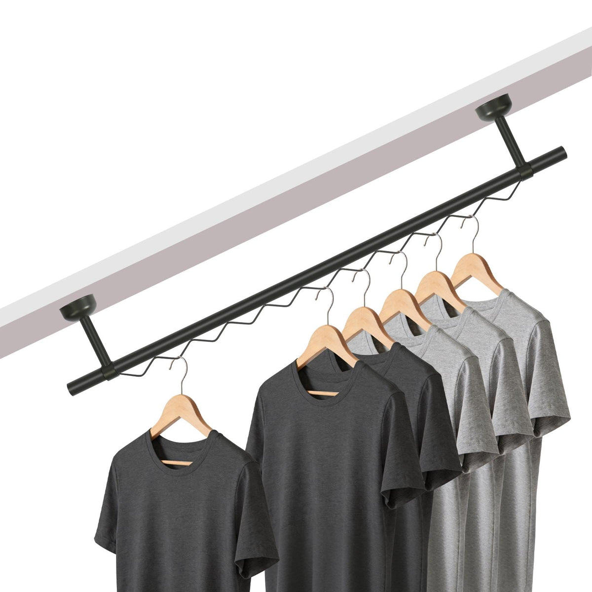 Black Closet Rail Hanging for Wall Mount, AnyAngle Ceiling Mount Rod