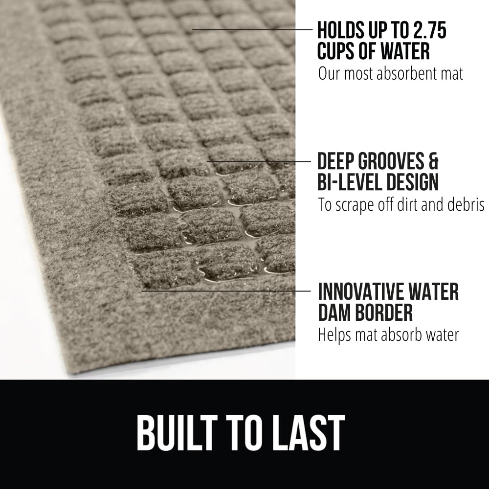Gorilla Grip Ultra Absorbent Moisture Guard Doormat, Absorbs Up To 2.75 Cups Of Water, Stain And Fade Resistant, Spiked Rubber Backing, All Weather Mats Capture Dirt, Indoor Outdoor, 72X24, Beige