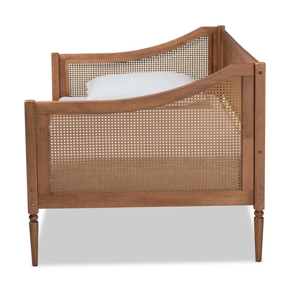 Baxton Studio Ogden Mid-Century Modern Walnut Brown Finished Wood and Synthetic Rattan Twin Size Daybed