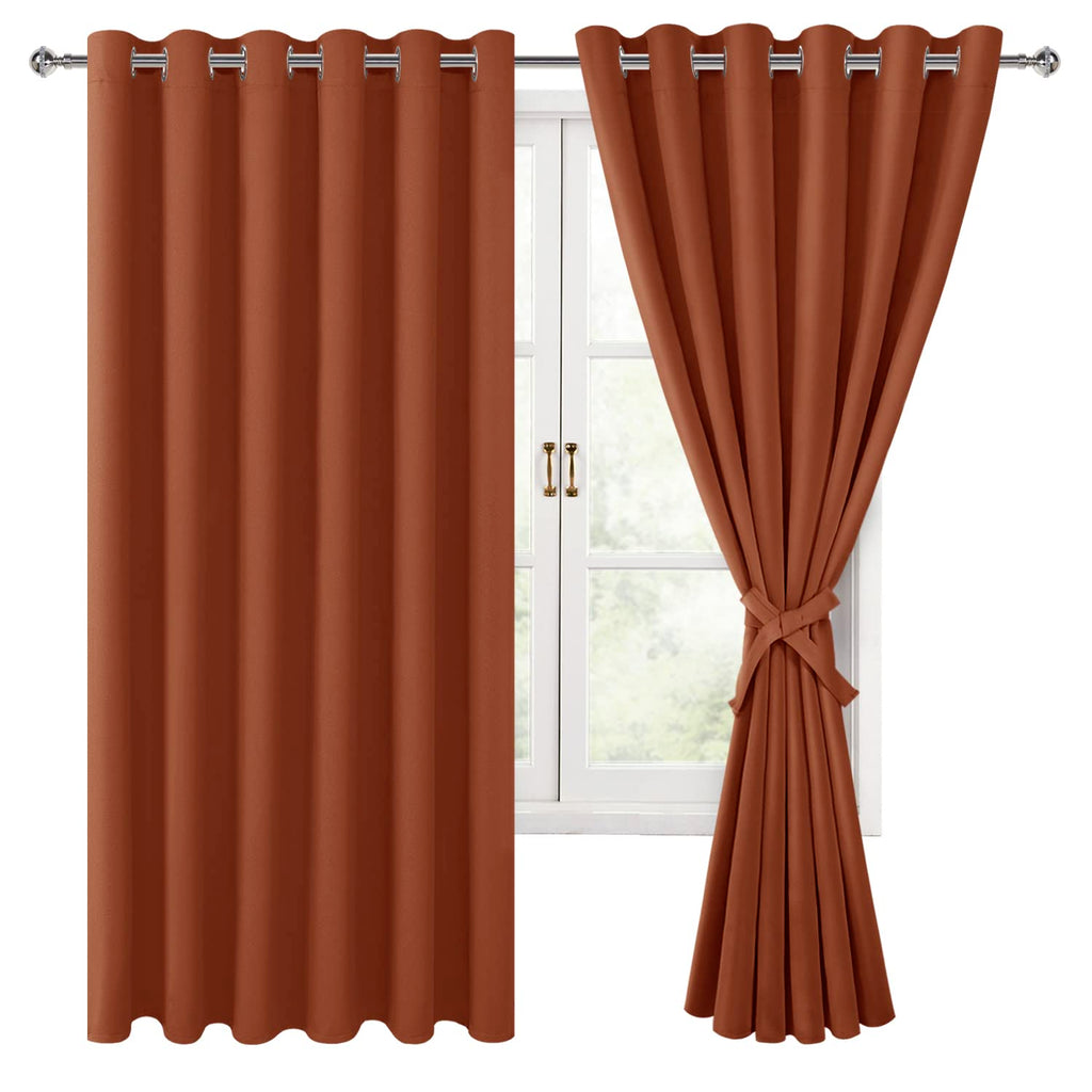 Hiasan Grommet Blackout Curtains For Bedroom, 70 X 63 Inches - Thermal Insulated & Light Blocking Window Drapes For Living Room/Dorm Room Fall Decor, Set Of 2 Panels Sewn With Tiebacks, Burnt Ochre