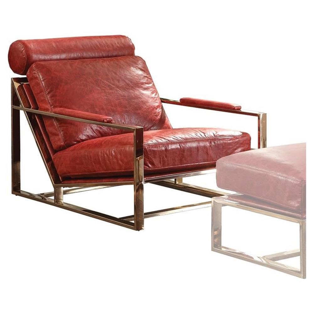 Acme Quinto Accent Chair in Antique Red Top Grain Leather and Stainless Steel