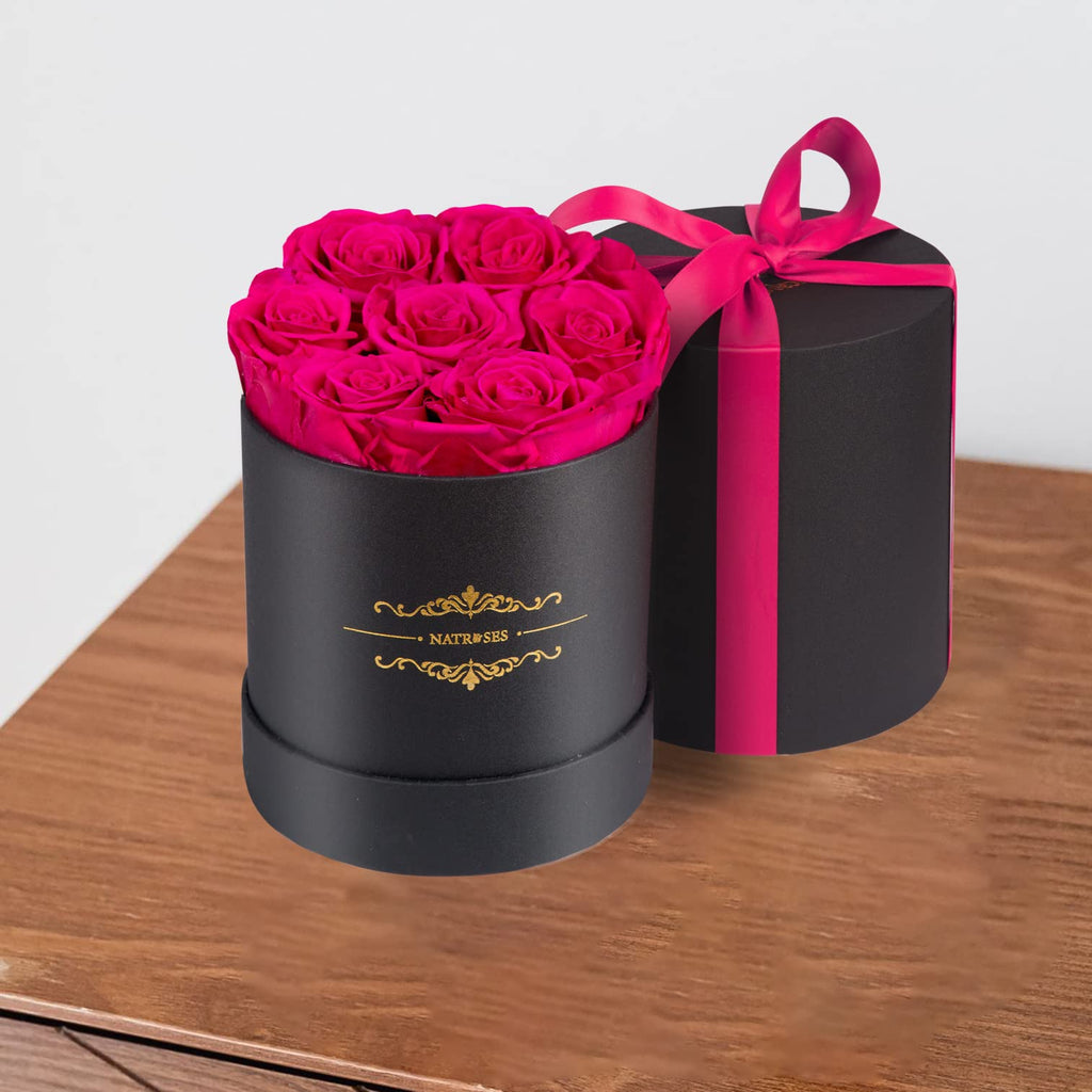 NATROSES Preserved Roses Round Box Hot Pink