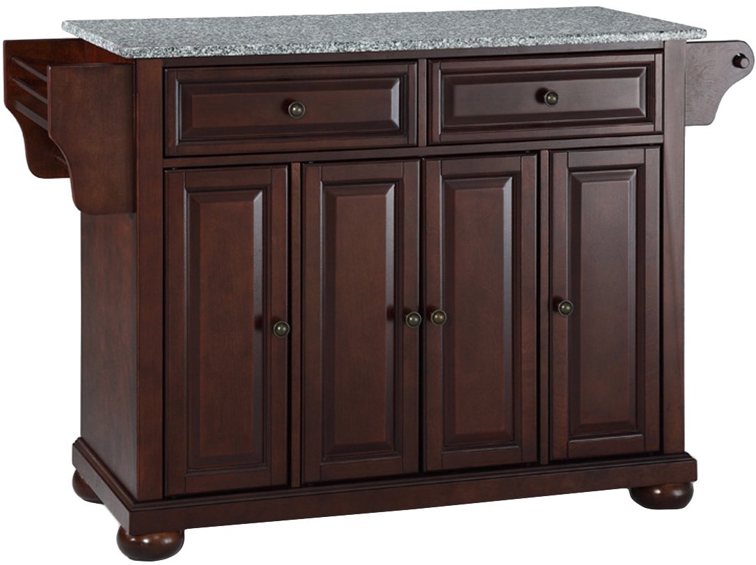 Crosley Furniture Alexandria Granite Top Rolling Kitchen Island Storage Cart, Microwave Stand, Spice Rack, Mahogany