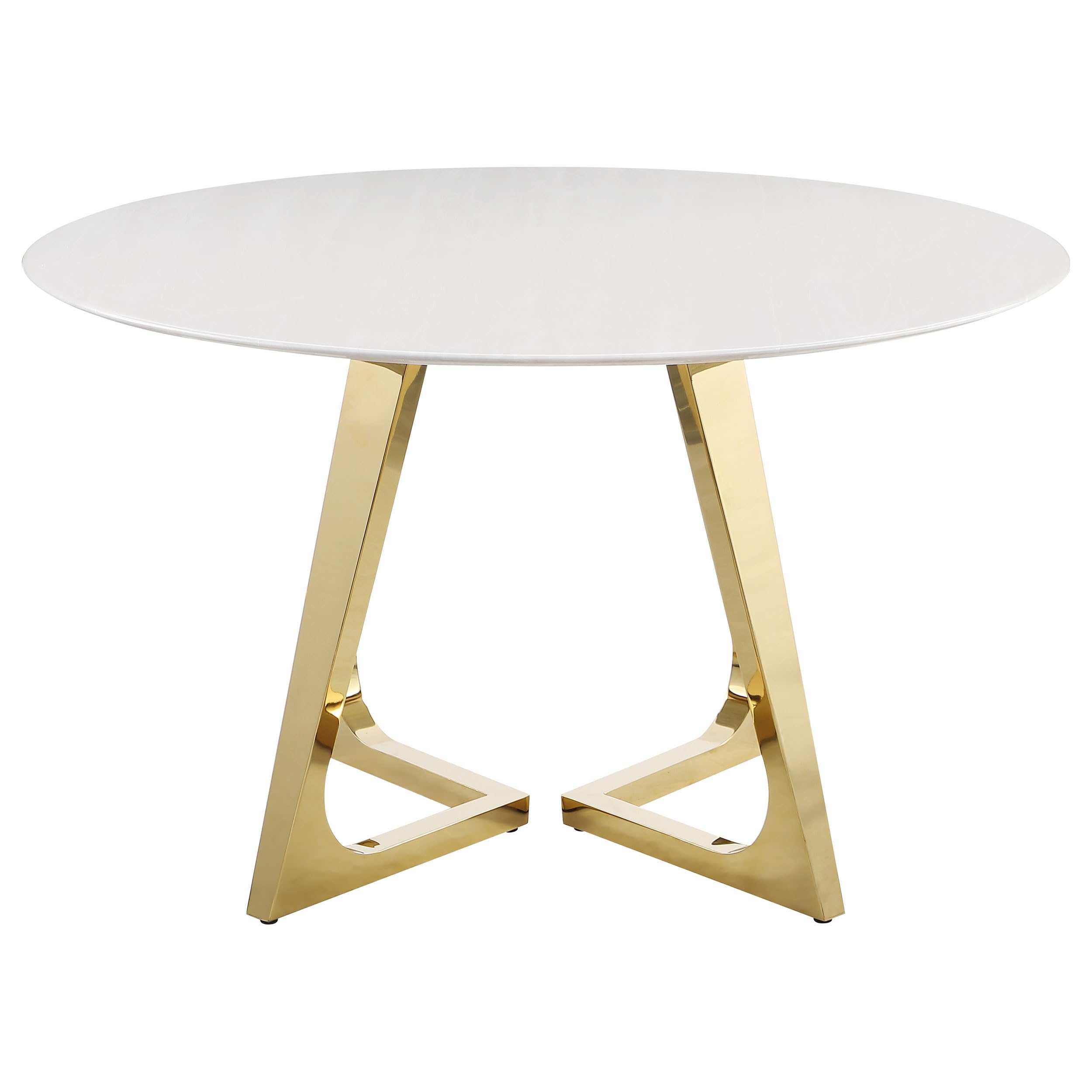 Coaster Home Furnishings Gwynn Round Dining Table with Marble Top and Stainless Steel Base White and Gold