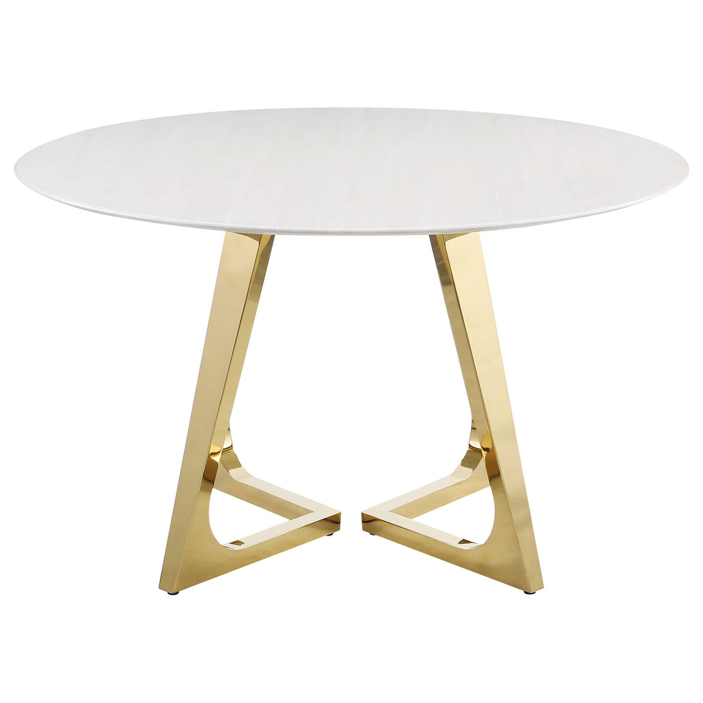 Coaster Home Furnishings Gwynn Round Dining Table with Marble Top and Stainless Steel Base White and Gold