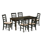 East West Furniture HEPF7-CAP-C 7 Piece Kitchen Table & Chairs Set Consist of a Rectangle Dining Table with Pedestal and 6 Linen Fabric Dining Room Chairs, 42x72 Inch, Cappuccino