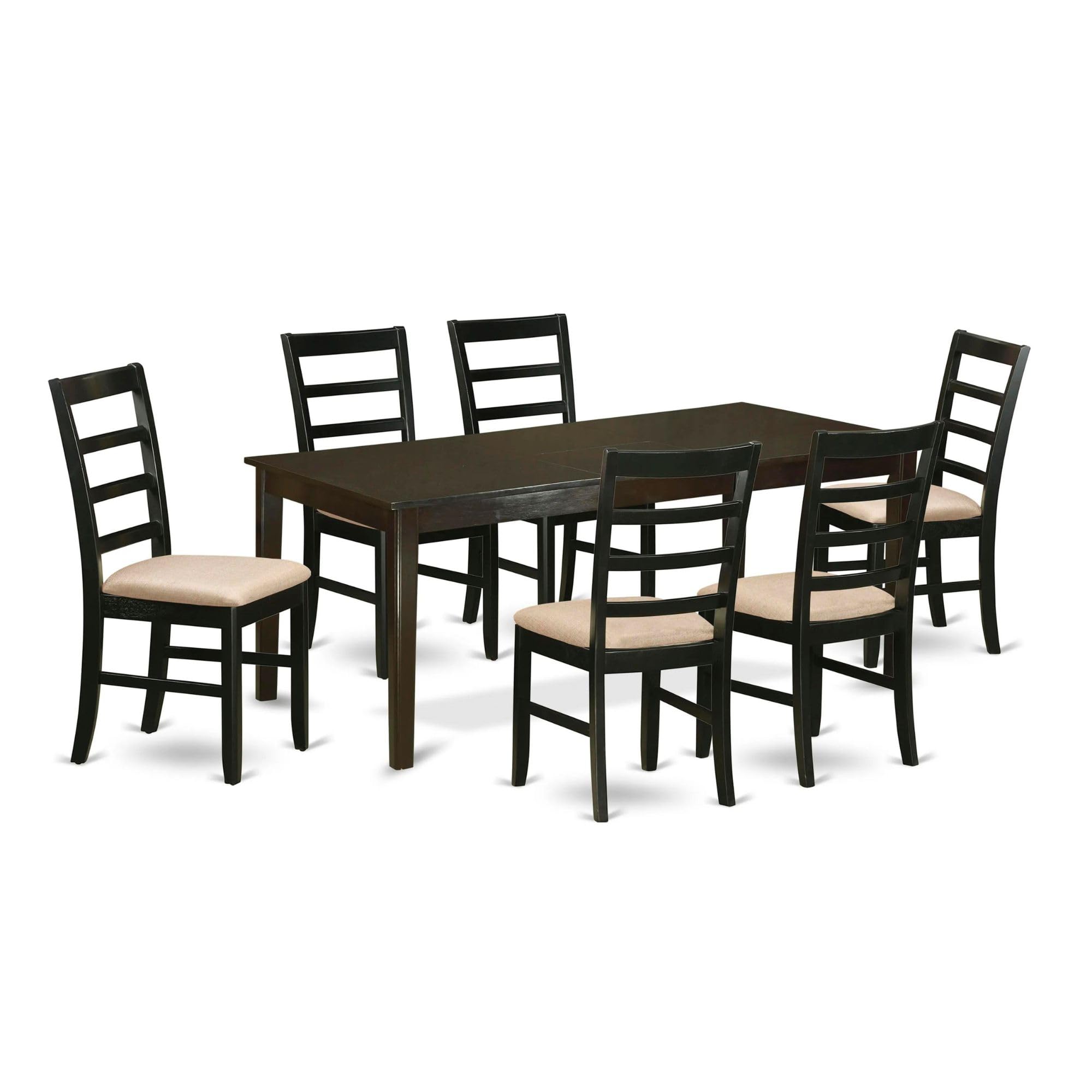 East West Furniture HEPF7-CAP-C 7 Piece Kitchen Table & Chairs Set Consist of a Rectangle Dining Table with Pedestal and 6 Linen Fabric Dining Room Chairs, 42x72 Inch, Cappuccino