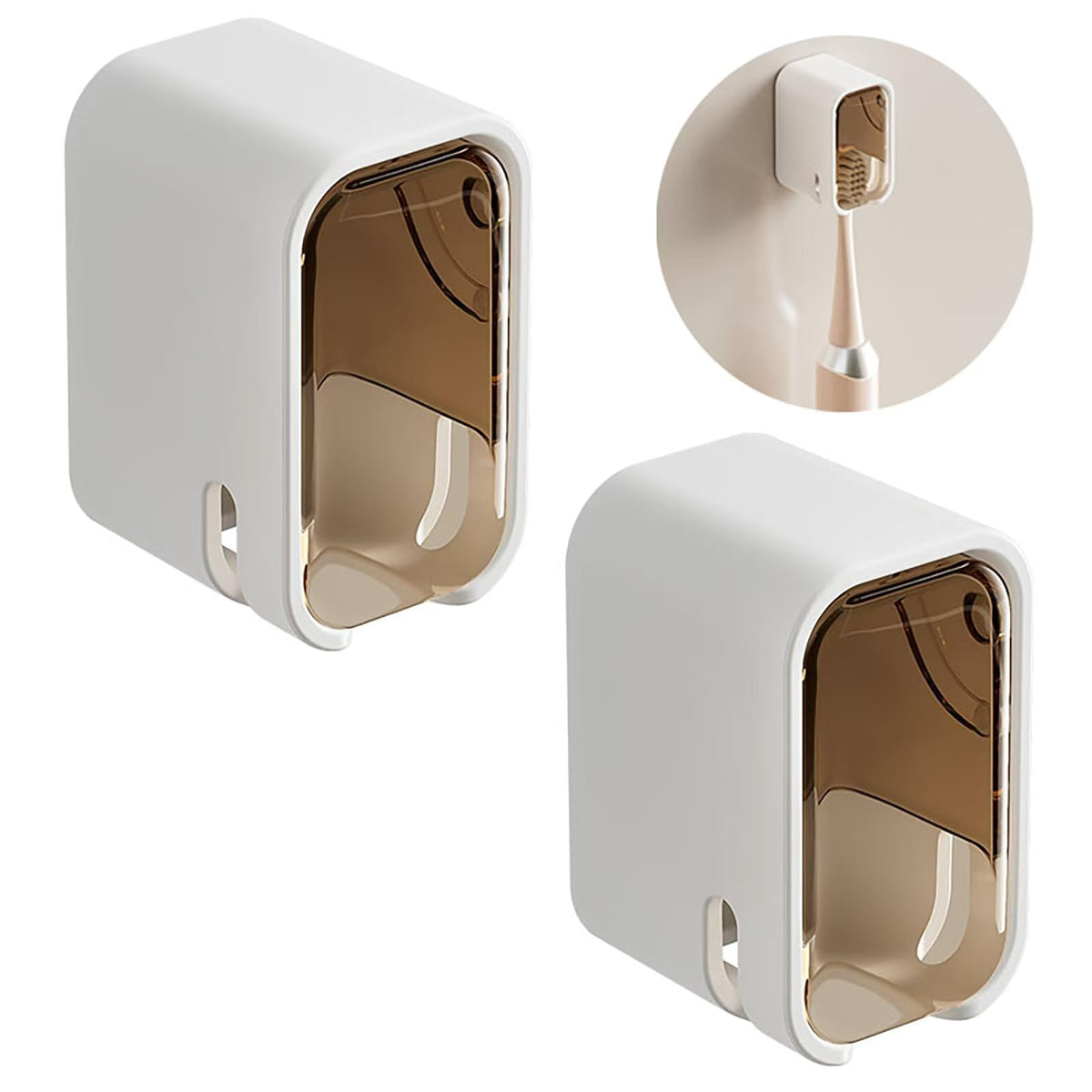 QTRQTR 2PCS Toothbrush Holders Wall Mounted with Cover Tooth Brush Holder