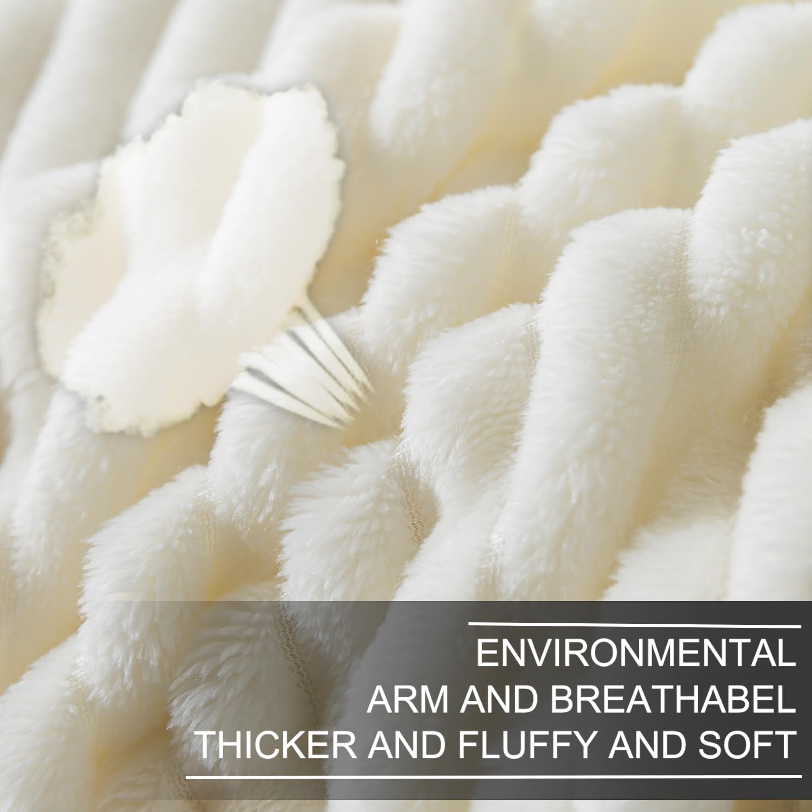 Richave Cuddly Blanket,Premium Lightweight Anti-Static Fluffy Fleece Travel Throw, Blanket With Striped Pattern, 50X60 Inches, Cream