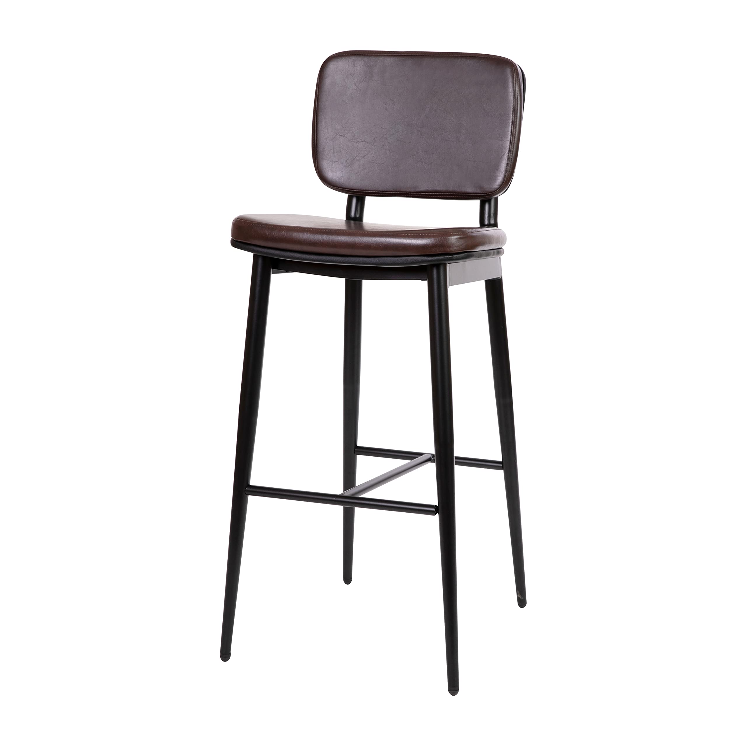 Flash Furniture Kenzie Commercial Grade Mid-Back Barstools - Brown LeatherSoft Upholstery - Black Iron Frame with Integrated Footrest - Set of 2