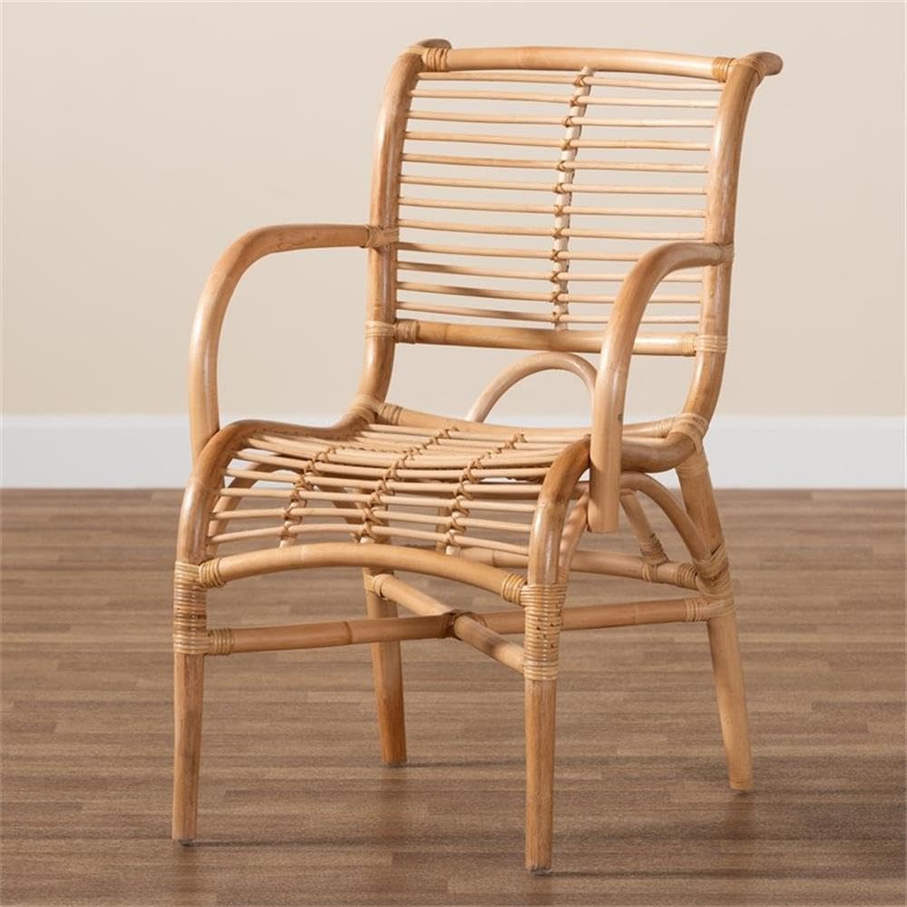Baxton Studio Bali & Pari Seminyak Modern Bohemian Natural Rattan Lounge Chair - Brown