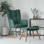 vidaXL Velvet Rocking Chair Set with Stool, Dark Green- Modern Design Lounge Seating Furniture with Steel Frame & Wooden Rails