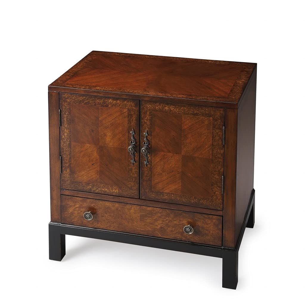 HomeRoots Medium Brown Wood Soilds, Wood Products, Wood Veneer Courtland Cherry & Burl Accent Cabinet