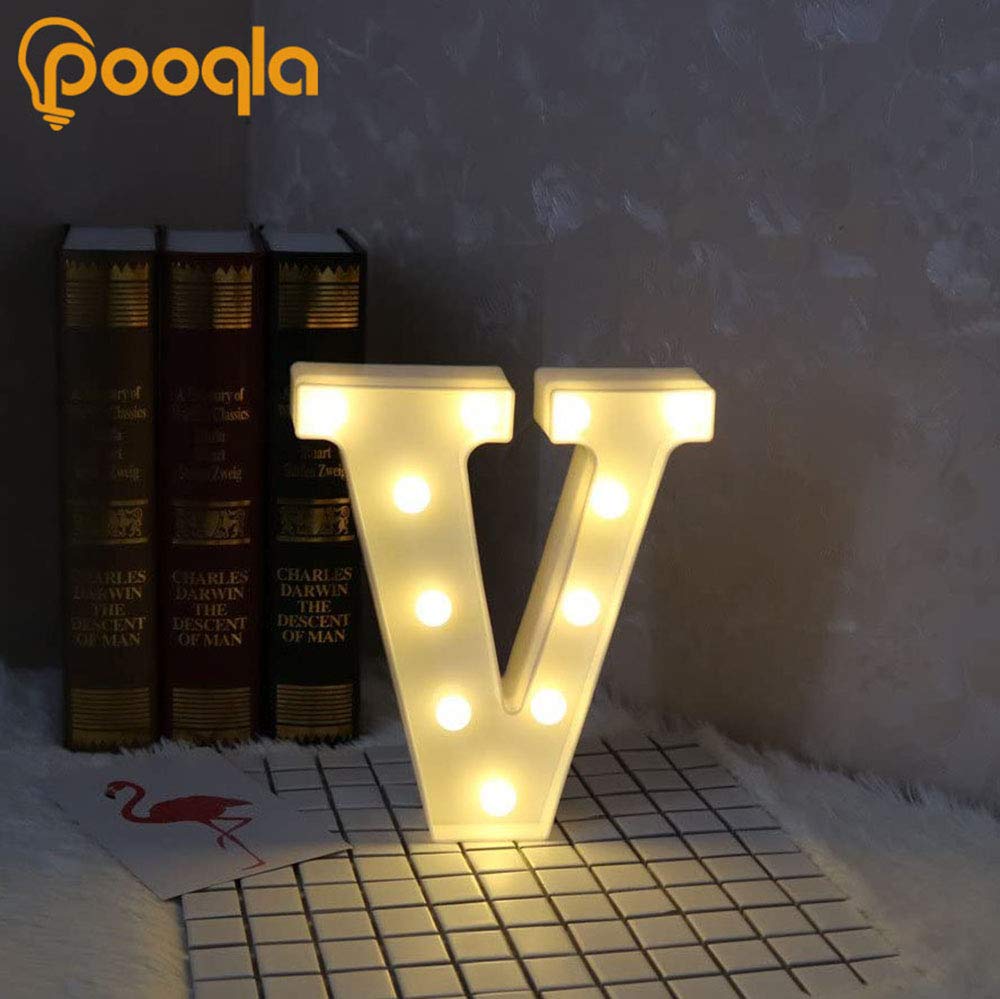 Pooqla Led Marquee Letter Lights Sign, Light Up Alphabet Letter For Home Party Wedding Decoration V