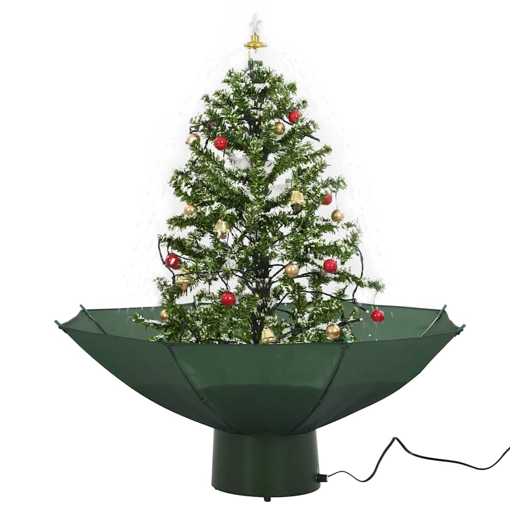 vidaXL 2 ft Green Snowing Christmas Tree with LED Lights, Ornaments, and Umbrella Base, Lifelike Artificial Festive Decor with Adjustable Snowfall Rate