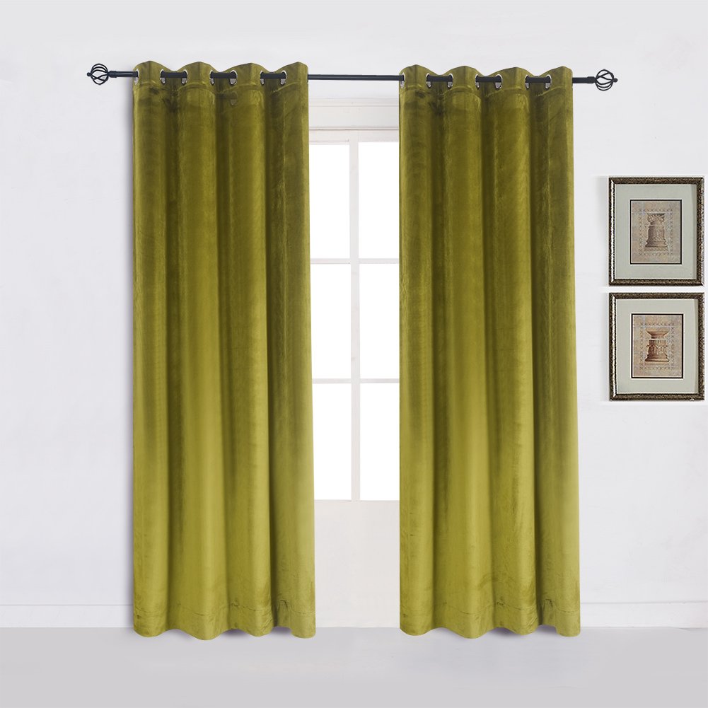 Cherry Home Super Soft Luxury Room Darkening Velvet Moss Green Thermal Blackout Curtain Panel Drapes Grommet Draperies Eyelet 52