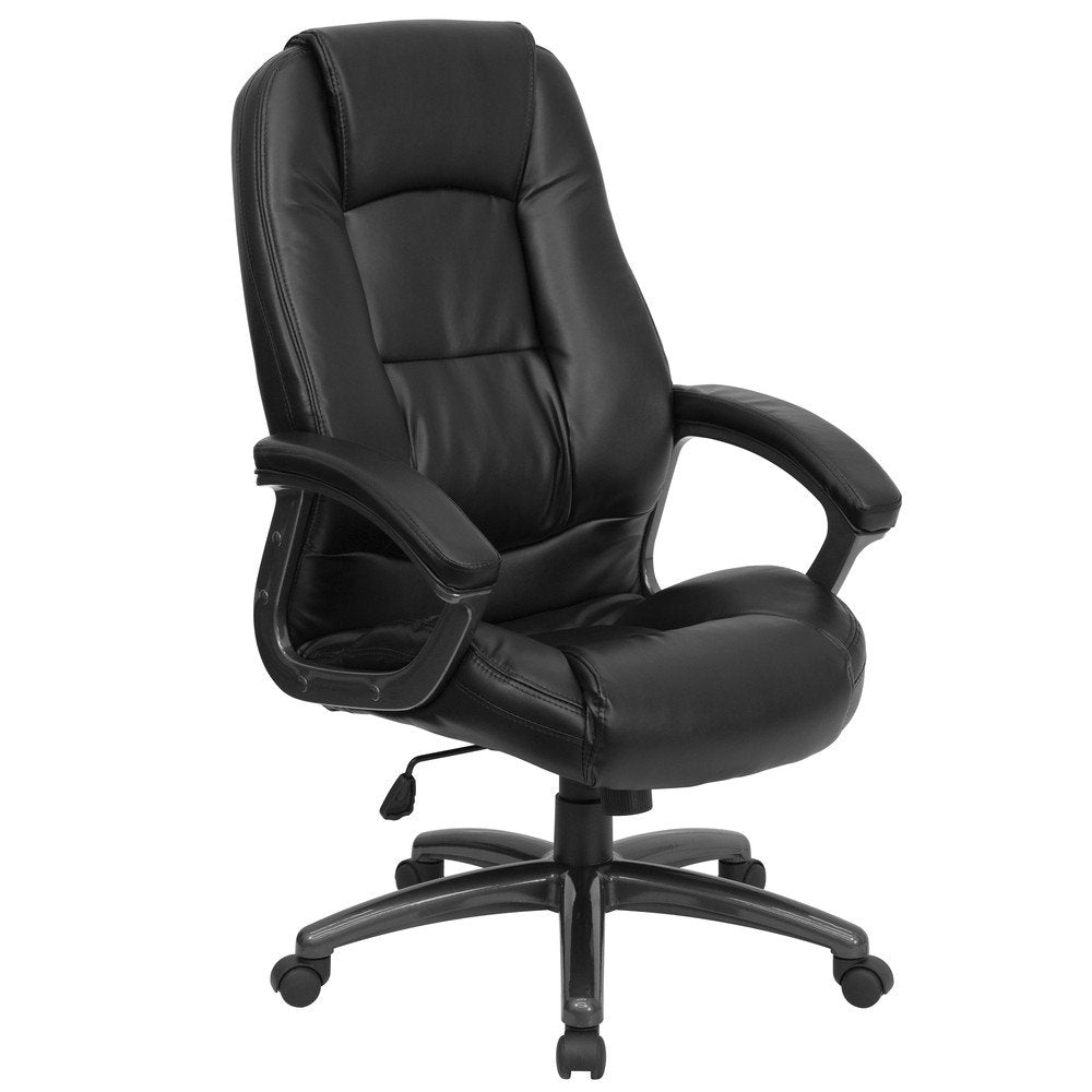 Flash Furniture Jules High Back Black Leathersoft Executive Swivel Ergonomic Office Chair With Deep Curved Lumbar And Arms