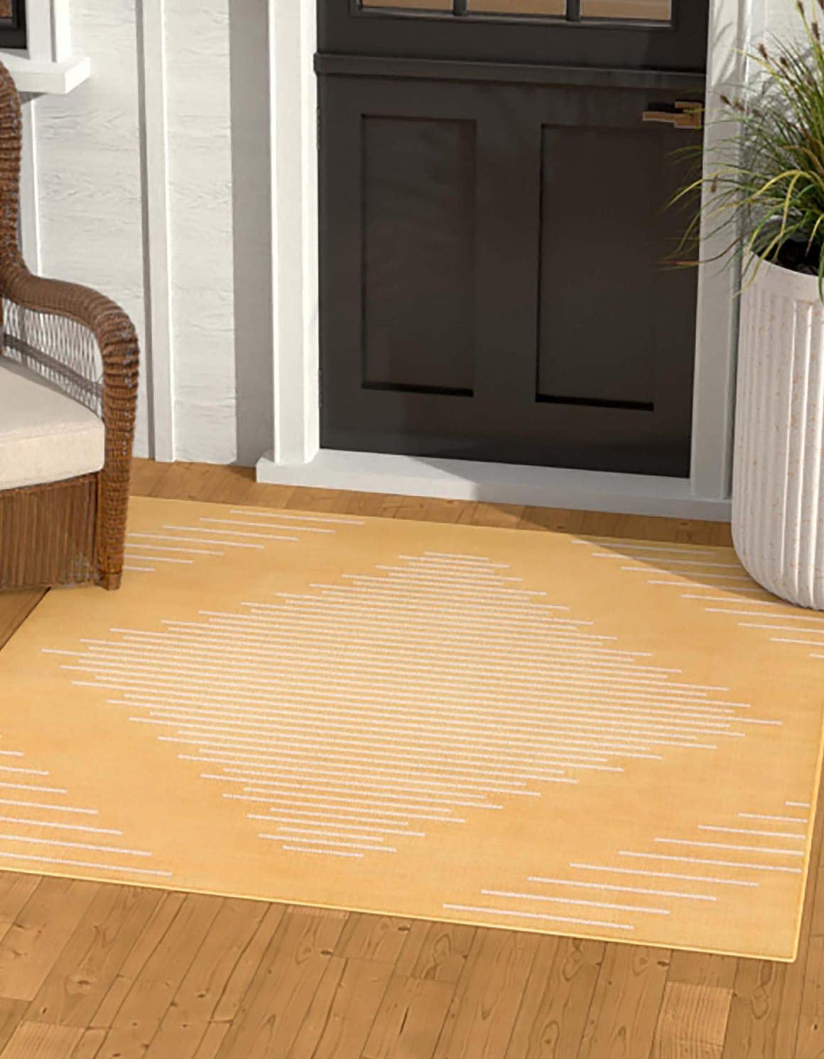 Unique Loom Outdoor Modern Collection Area Rug - Tambor (7' 1' Square, Yellow/ Ivory)