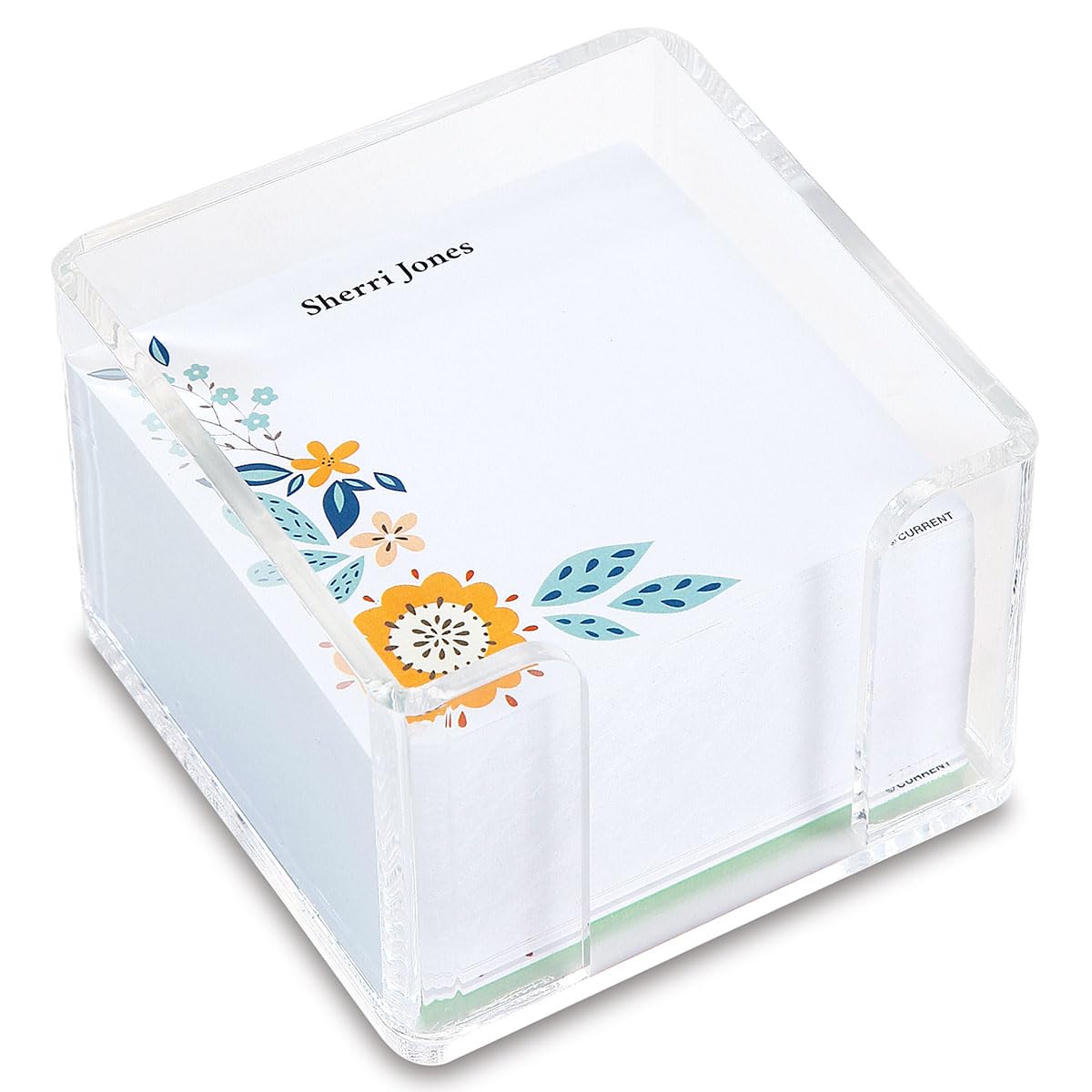 Current Personalized Scattered Flowers Note Sheets In Cube - 400-Sheets, 3 1/2 Inches, Plastic Case, Memo Sheets, Shopping List,