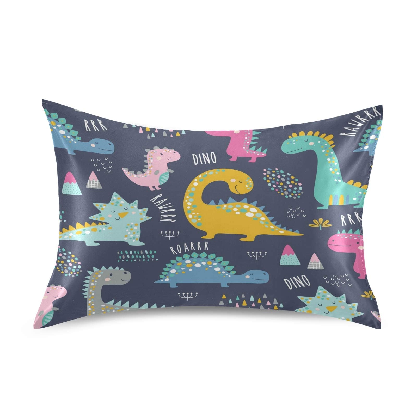 Keepreal Cute Funny Kids Dinosaurs Satin Pillowcase For Hair And Skin Silk Pillowcase - Slip Cooling Satin Pillow Covers With En