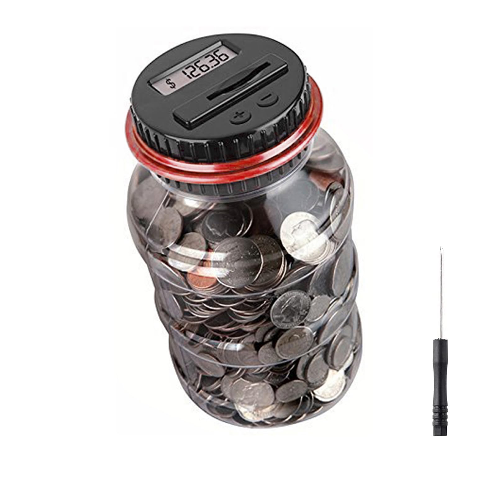 Winnsty Coin Piggy Bank Saving Jar, Digital Coin Counter With Lcd Display Large Capacity Money Saving Box For All Us Coins (Red)