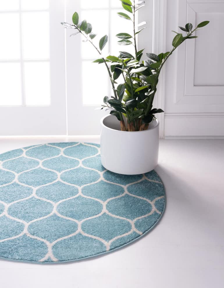 Unique Loom Trellis Frieze Collection Area Rug - Rounded (5' 1'' Round, Light Blue/ Ivory)