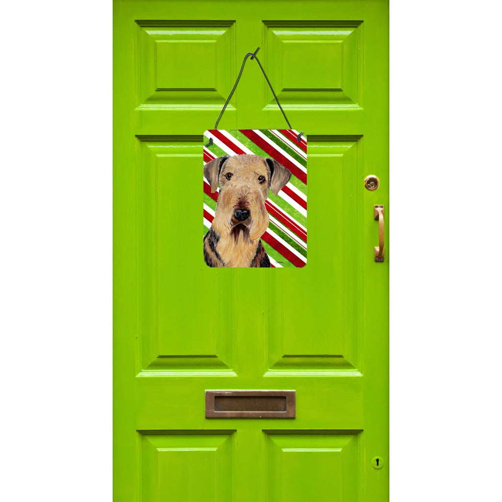 Caroline'S Treasures Sc9333Ds1216 Airedale Candy Cane Holiday Christmas Wall Or Door Hanging Prints Aluminum Metal Sign Kitchen
