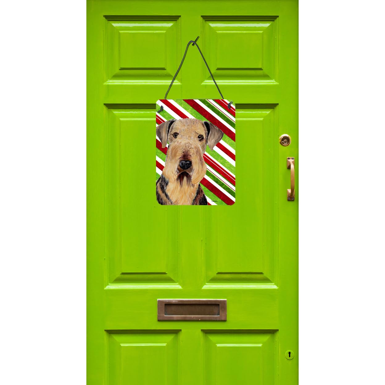 Caroline'S Treasures Sc9333Ds1216 Airedale Candy Cane Holiday Christmas Wall Or Door Hanging Prints Aluminum Metal Sign Kitchen
