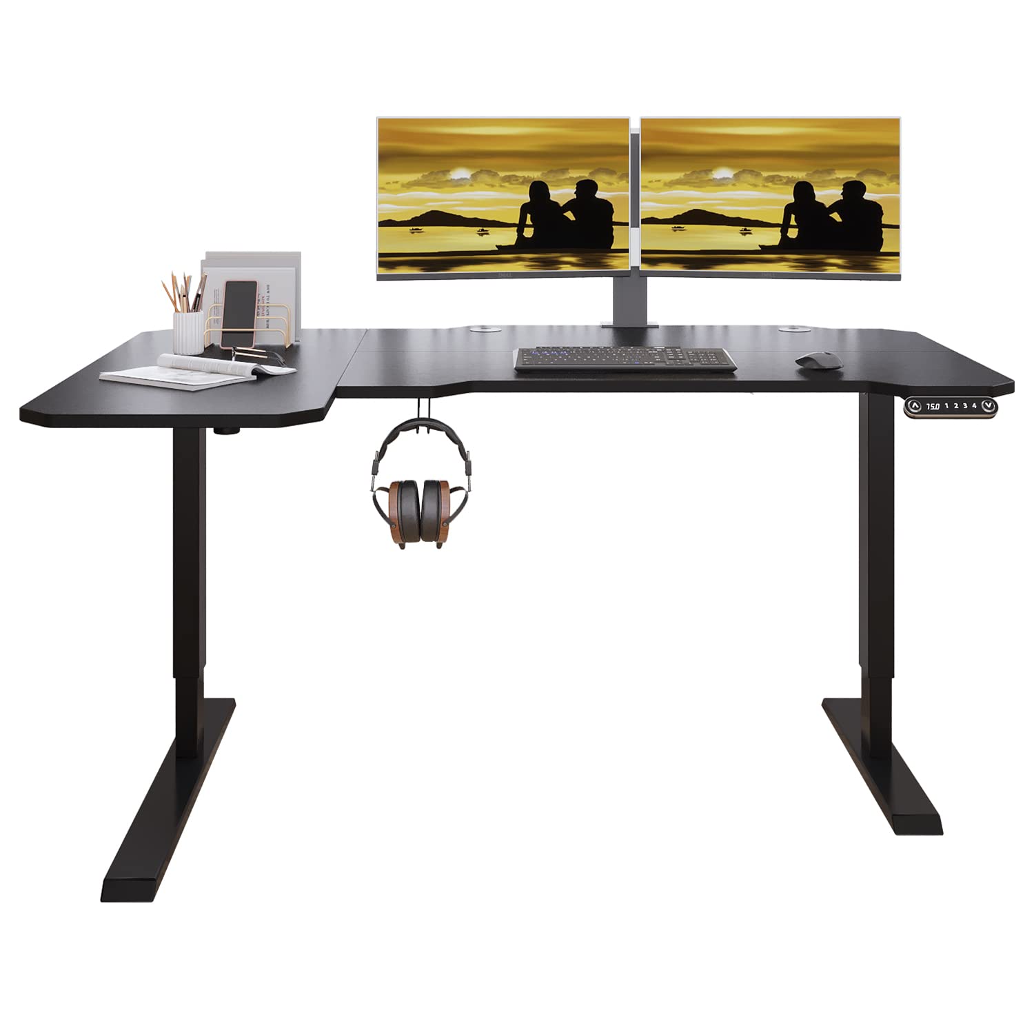 Jceet Adjustable Height L-Shaped 59 Inch Electric Standing Desk - Sit Stand Computer Desk, Stand Up Desk Table For Home Office, Black Frame And Top