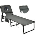 Goplus Tanning Chair, Folding Beach Lounge Chair With Face &Arm Hole, 5-Position Adjustable,Removable Pillow,Side Pocket, Sunbathing Chair, Portable Outdoor Lounge Chair For Patio Pool Lawn (1, Gray)
